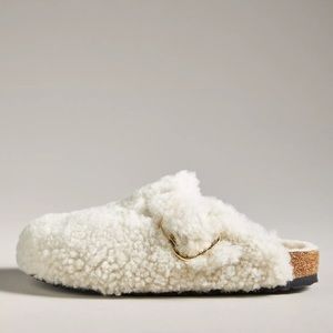 ❄️ NWT 🤍 Birkenstock Boston Shearling Teddy Clogs Big Gold Buckle Viral ✨